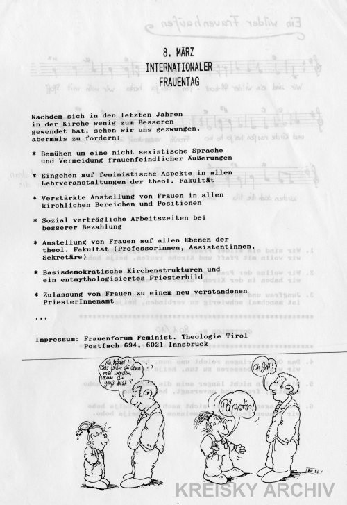 Flugblatt Frauenforum Feministische Theologie Tirol 1980er Jahre