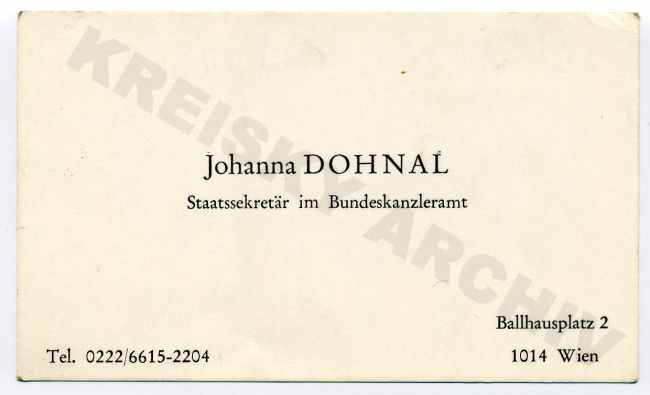 Visitenkarte Johanna Dohnal 1979