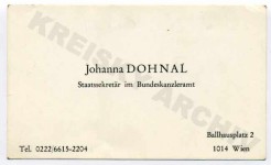 Visitenkarte Johanna Dohnal 1979